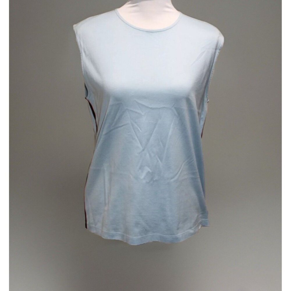 PRADA Sleeveless Tank Women's Medium Cotton Crew Light Blue Side Stripe Top